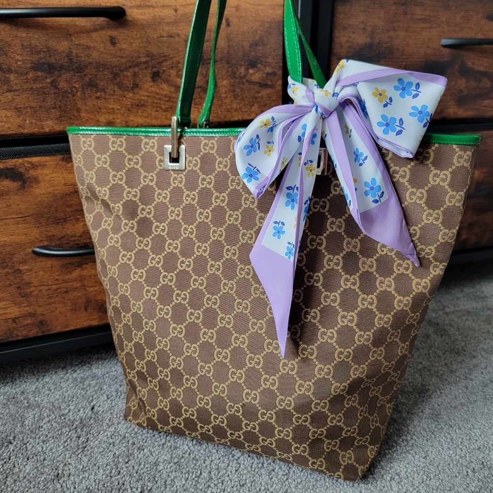 Limited-time Deal⏰️ Authentic Gucci Monogram Canvas Leather Tote Shoulder Bag